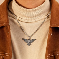 Nouveau Collier PVD en Acier Inoxydable 316 pour Homme, Pendentif Aigle à Double Tête Style Punk Vintage, Bijoux de Mode, Breloques en Gros pour DIY