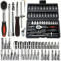 Ensemble d'outils combinés pour usage domestique, 46 pièces, clé à cliquet, douille, tournevis, boîte à outils