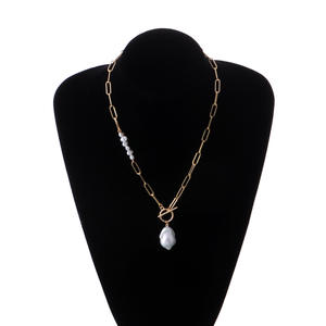 Bijoux transfrontaliers européens et américains cercle géométrique pendentif perle irrégulière pour femmes chaîne élégante à la mode petit trou - Product Image 4