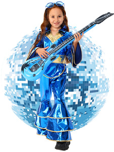 <span class=keywords><strong>Costume</strong></span> de combinaison <span class=keywords><strong>disco</strong></span> années 70 pour filles - Tenue à paillettes avec lunettes et accessoire de guitare pour Halloween, spectacle sur scène et soirée à thème - Product Image 2