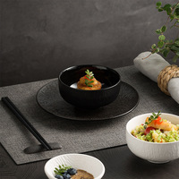 Service de vaisselle en céramique texturée noir et blanc, ensemble bol, soucoupe et cuillère pour riz, desserts, restauration à domicile, fêtes et repas quotidiens