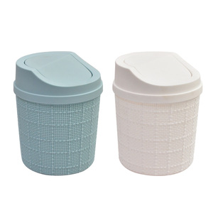 Mini Desktop Trash Can With Lid Cylindrical Blue And White Indoor Use For Office Or Household Storage - Product Image 5