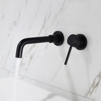 Robinet de salle de bain mural moderne noir à poignée unique, encastré, eau chaude et froide, avec aérateur Neopert et cartouche céramique, 2 trous, en laiton