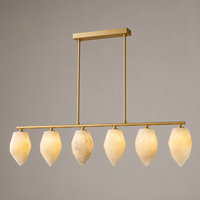 Lámpara de Techo Lineal de Latón con Pantallas de Mármol Natural en Forma de Rombo, Moderna, Dorada, Fácil de Instalar, para Isla de Cocina