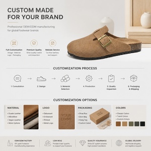 Mules en cuir de vache véritable personnalisées pour femmes et hommes, sandales à boucle à enfiler avec semelle intérieure en liège souple, chaussures décontractées d'été - Product Image 6