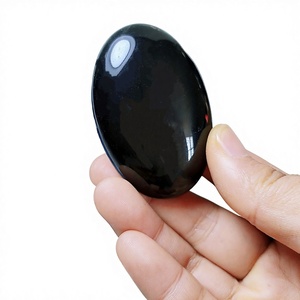 Oval Black Obsidian Palm <b>Stone</b> Energy Healing Crystal Pebble Gemstone Feng Shui Style Cross Love Soap Shaped <b>Worry</b> Pocket <b>stone</b> - Product Image 2