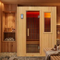 Sauna Infrarroja para 1-2 Personas, Sauna de Madera de Hemlock Canadiense, Bajo EMF, Sauna Interior con Panel de Control Computarizado y Luz de Colores