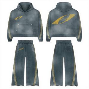 Ensemble de survêtement personnalisable deux pièces délavé à l'acide pour homme 2026 - Joggers et sweat-shirt de style urbain pour l'extérieur - Product Image 1