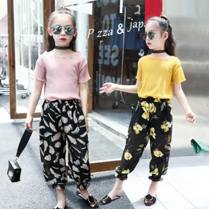 夏季2020新款女孩时尚花短袖雪纺女孩阔腿裤套装儿童衣服阿里巴巴-中国-在线-购物