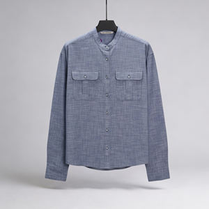 Camisa informal de manga larga gris azulado de alta calidad para hombre, 100% algodón, para uso diario - Product Image 1