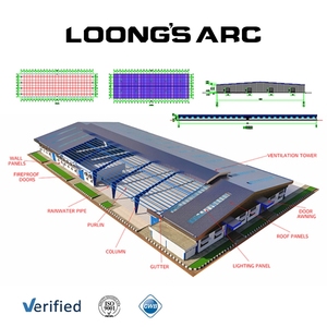 60x100 ánh sáng Kết Cấu Thép đúc sẵn nhà kho xây dựng Kit với hàn cắt & uốn dịch vụ - Product Image 2