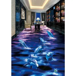 Dolphin Ocean World 3D Floor Mural PVC Print Floor Covering,vinyl Flooring Eco-friendly / 100% Waterproof Indoor Modern 333002