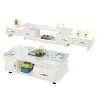 Ensemble Table Basse en Verre Moderne et Meuble TV pour Salon Marque Forever Noir