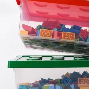 Caja de almacenamiento de ladrillos de plástico OEM, organizador de ladrillos de juguete para niños, tamaño pequeño con tapa rosa - Product Image 3