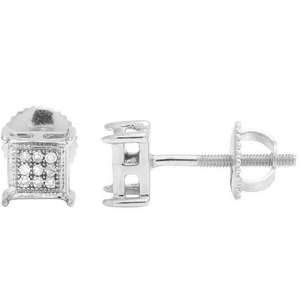 Modern <b>Silver</b> Designer Lab Grown Diamond Earrings with 10K White Gold Finish Stylish Unisex Statement Jewelry - Product Image 2