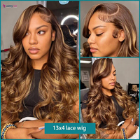 Perruques Lace Frontale en Cheveux Humains Ondulés P4/27 pour Femmes Noires, Ombré Brun Brésilien, Sans Colle