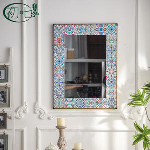 Moroccan Relief Painted <b>Wall</b> <b>Mirror</b> <b>Rectangular</b> Framed Decorative For Home French Retro Style - Product Image 4