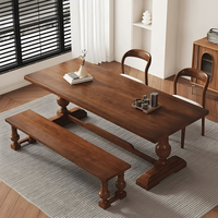 Table à manger en bois massif antique DISHI, style farmhouse, style campagnard français, table en bois vieilli, grande table en bois rustique, table de cuisine en bois récupéré