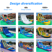 Grand trampoline gonflable double coloré d'extérieur avec toboggan sec, jeu de jungle, accessoires pour adultes et enfants