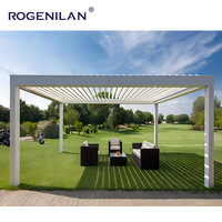 Pérgola de Jardín Moderna Personalizada ROGENILAN, Pérgola de Aluminio con Techo de Láminas Impermeable y Toldo Parasol