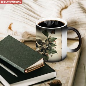Matte Frosted <b>Ceramic</b> Mug 11oz Heat Activated Home <b>Cup</b> With Skull Floral Design - Product Image 3