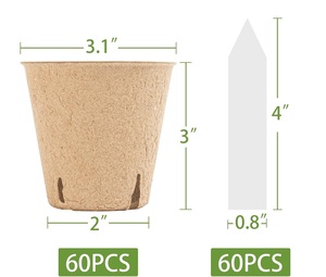 60 pz <span class=keywords><strong>vasi</strong></span> <span class=keywords><strong>di</strong></span> <span class=keywords><strong>torba</strong></span> con 60 pz etichette vegetali biodegradabili <span class=keywords><strong>vasi</strong></span> per piante da giardino - Product Image 2