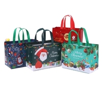 Sac de Courses Personnalisé de Noël de Taille Moyenne Non-Tissé Stratifié pour Cadeaux avec Poignées, Motif Lettres Imprimé et Bandoulière