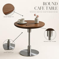 Table basse ronde moderne avec base en acier inoxydable et placage en bois MDF, imperméable et résistante aux taches, meubles pour la maison