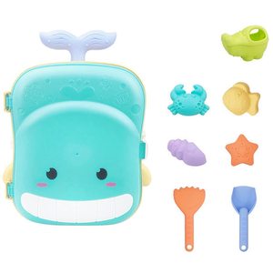 8 pièces Jouets de plage en plastique pour enfants : moules à sable, seau, pelle, râteau, roue à eau, seau, valise de rangement en forme de baleine et pelle - Product Image 1