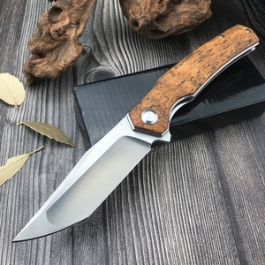 Couteau de poche de sauvetage extérieur à lame en acier D2 de 3,82 pouces, manche en bois de santal doré, couteau pliant EDC pour camping, DIY OEM - Product Image 2