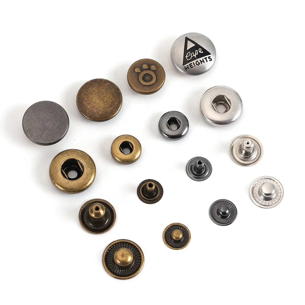 Thobe Button Design Zinc Alloy 11mm 12mm Metal Custom Logo Brass Press 4 Part Snap Button for Clothes