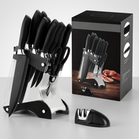 Ensemble de 17 couteaux de cuisine noirs avec revêtement antiadhésif, ensemble de couteaux de chef professionnels, design ambidextre avec boîte cadeau, vente en gros