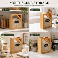 Organisateur de cuisine rectangulaire multifonctionnel personnalisé pour le sucre, les noix, les grains de café, les céréales, le thé, récipient de stockage alimentaire en bambou