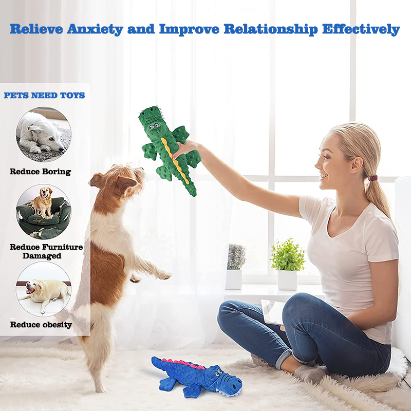 cheap factory price cute plush soft crocodile shaped pet interactive toys squeaky plush dog toy with logo