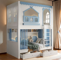 Lit de princesse multifonctionnel en bois massif avec toboggan et armoire, lit superposé pour enfants avec toboggan