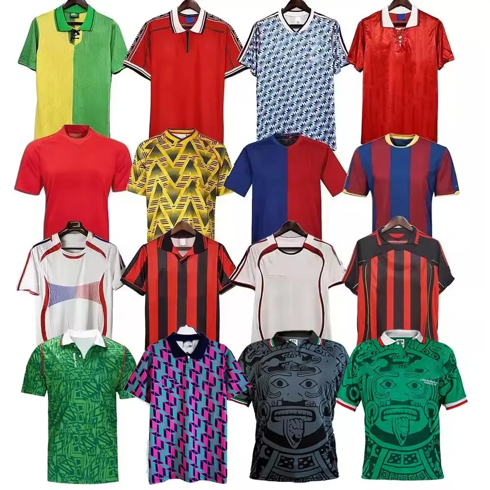 Camisa de futebol vintage masculina 1990 1998 2002 de qualidade superior Tailândia de secagem rápida clássica