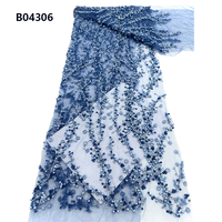 Tissu en dentelle française perlée de haute qualité CHOCOO, broderie filet bleue, tissu en dentelle africaine avec perles