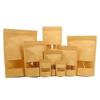 Sacs en papier kraft brun biodégradables refermables personnalisés, pochettes verticales pour emballage alimentaire avec fermeture éclair et fenêtre