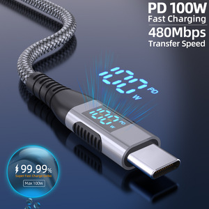 Câble USB C vers Type C tressé en nylon avec affichage numérique 3A 5A 60W 100W, câble rapide pour iPhone iPad <span class=keywords><strong>Samsung</strong></span> - Product Image 3