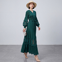 Robe plissée élégante pour femme, qualité supérieure, style A-line, ajourée, en dentelle, col en V, avec ceintures, collection 2026, pour les vacances, vente en gros