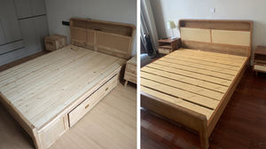 <span class=keywords><strong>Lit</strong></span> de rangement hydraulique moderne en bois de caoutchouc 150x200cm Queen avec tête de <span class=keywords><strong>lit</strong></span> en rotin sculptée à la main, port USB, veilleuse, écologique, OEM - Product Image 6