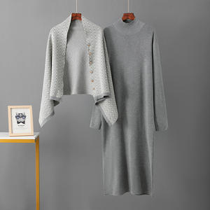 Vestidos de suéter de alta calidad, conjunto de dos piezas elegante de Chal ondulado de punto para mujer de invierno - Product Image 5