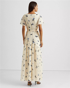 2022 été mode femmes élégant manches courtes flutter surplis col en V Floral Wrap longue Maxi robe avec ourlet asymétrique - Product Image 5