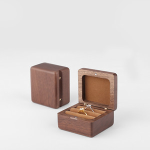 High quality double wooden jewelry ring boxes custom logo earrings wedding ring jewelry gift packaging storage box