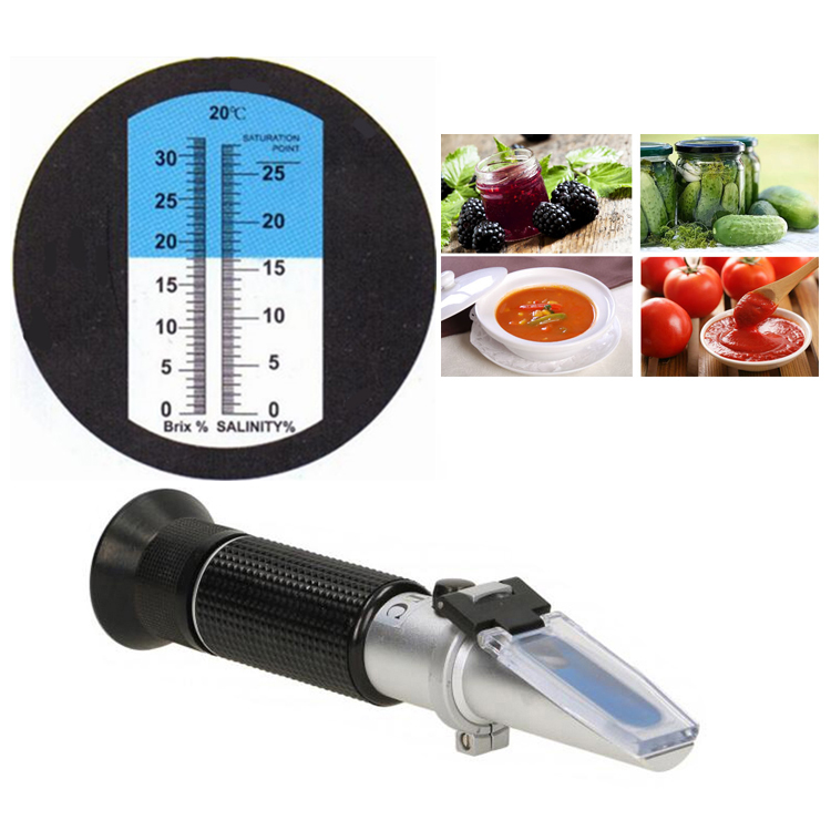 เครื่องวัดความเค็มแบบ2 in 1 Brix & salinity มือถือ refractity Refractometer Brix Refractometer อลูมิเนียมบริสุทธิ์