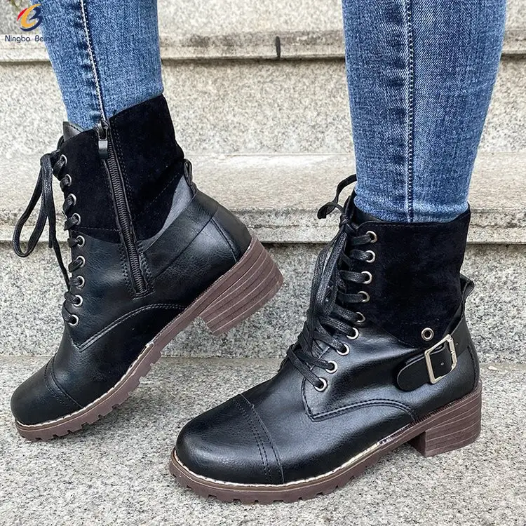 Großhandel große Größe 43 Schnürung weit geschnittene Frauen High-Top-Schuhe Plateaus tiefel Stiefeletten für Damen