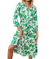 Robes longues maxi à manches longues et col en V, motif floral, taille naturelle, écologiques, style bohème de plage pour femmes avec ourlet à volants