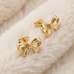 Boucles d'oreilles clous nœud papillon massif plaqué or 14 carats OEM/ODM pour femmes, bijoux de mode quotidiens, vente en gros - Product Image 3