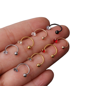 Wholesale Non-Piercing C-Shape Stainless Steel Nose Ear Cartilage <b>Clip</b> On Earrings with Crystal Ball End Studs - Product Image 1