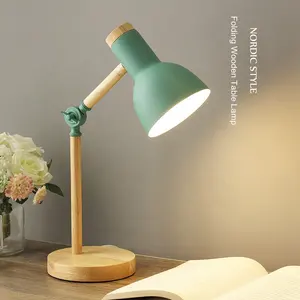 Creative Nordic Wooden Art Iron LED Folding Simple Desk Lamp Eye Protection Reading LED Table Lamps Room Home Decor Night Lights